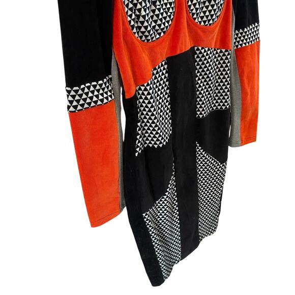 Nuvula Geometric Colorblock Long Sleeve Mock Neck Retro Mod Midi Dress Sz M - Picture 8 of 13